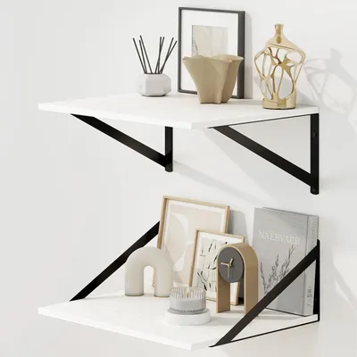 Immagine prodotto di Mensole a parete sospese, 30 x 12 cm, set da 2, supporto in metallo bianco, per soggiorno