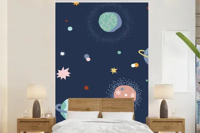 Produktbild von MuchoWow® Fototapete für Wohnzimmer oder Schlafzimmer Wandtapete Vinyl Motivtapete Weltraum - Kinder - Sterne - 170x260 cm - Wohnzimmertapete
