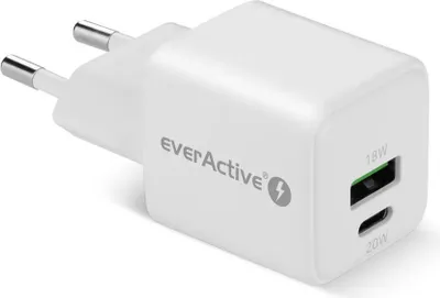 Image de everActive PHONE CHARGER GAN 1X US B, 1X USB-C 20W WHITE