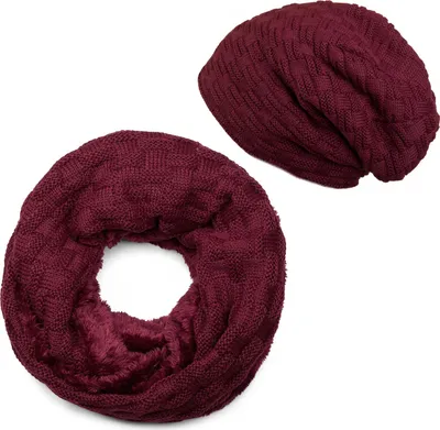 Produktbild von styleBREAKER Strick Loop Schal und Beanie Mütze Set mit Flecht Muster, Fleece Innenfutter, Winter, Uni 01018211