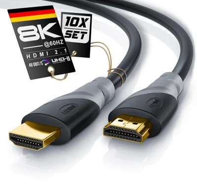 Productafbeelding van CSL HDMI-kabelset 2.0, 1 meter, 4K Ultra HD bij 60 Hz, met Ethernet, ARC en 3D, drievoudig afgeschermd, vergulde contacten, monitorkabel voor TV en beamer, 10 stuks, zwart-grijs