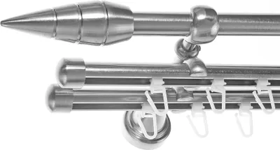 Produktbild von Rohr und Innenlauf Gardinenstange Edelstahl Look, Durchmesser 16mm, Wandträger H14RII, 3-läufig, Länge 320, Endkappe E18