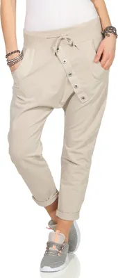 Produktbild von 295 Damen Hose Sweatpants Jogginghose Baumwolle Freizeithose Boyfriend Bagg Sporthose mit Gummibund Beige
