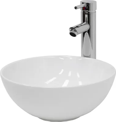 Obrázek produktu pro LuxeBath umyvadlo Umyvadlo na desku kulaté, Ø 32x13,5 cm, bílé, z keramiky, včetně odtokové soupravy bez přepadu