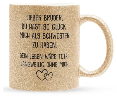 Produktbild von 22Feels Glitzertasse Gold Bruder Geschenk von Schwester Jungs Geburtstag Weihnachten Geschwister Männer Haferl Teenager Bruderherz Geschenkidee Bürotasse