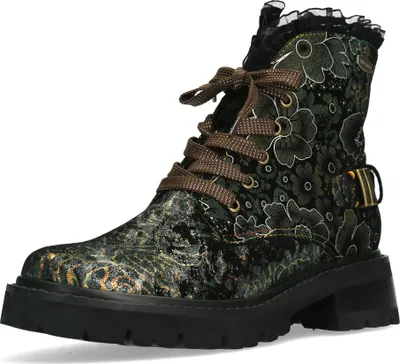 Produktbild von Laura Vita Damen Stiefelette Leder Blumenmuster und Rüschen Kouleo 47, Größe:39 EU, Farbe:Grün