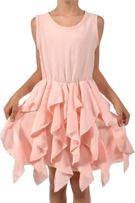 Produktbild von Mädchen Kleid mit breiten Trägern und Volants am Rock Lachs 104