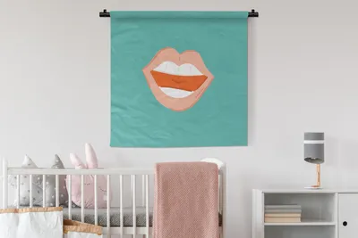 Produktbild von MuchoWow® Wandteppich Wandbehang Mund - Blau - Rosa 90x90 cm Tapisserie Dekoration Wandtuch - Wandaufhänger