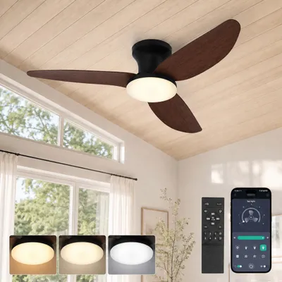 Image de Ventilateur de Plafond 100cm avec Éclairage et Télécommande - Smart LED Ventilateur Dimmable 6 Vitesses Silencieux App Effet Bois Salon