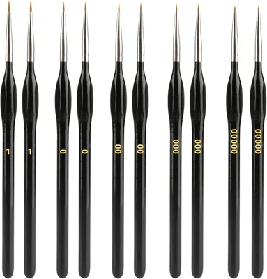 Produktbild von Pinselset für Modellbau, 10 Stück, Nylonhaare, Holzgriff, feine Spitze