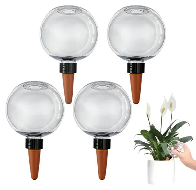 Imagen del producto de Bolas de riego automático transparentes, paquete de 4 unidades, 500 ml, para riego de plantas