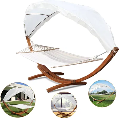 Produktbild von Clanmacy Hängematte mit Gestell Outdoor Hängeliege Camping Holz Doppel Sonnenliege