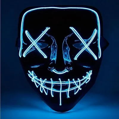 Produktbild von LED Grusel blau Maske - wie aus Purge steuerbar, leuchtend für Halloween, Fasching & Karneval - als Kostüm & Verkleidung Horror