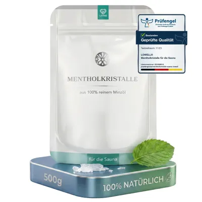 Produktbild von LoWell Mentholkristalle 500 g im Nachfüllbeutel – Saunaaufguss mit Minzduft