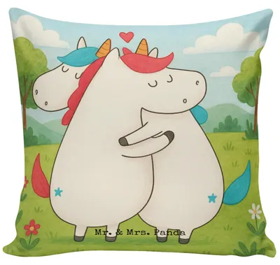 Produktbild von Mr. & Mrs. Panda kissen für sofa Einhorn Mitteilung Design - Weiß - Geschenk, bedruckt, 40x40, kuschelkissen, Valentinstag, Spruch, Liebe, Deko, zier, Einhörner, Polster