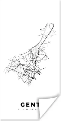 Produktbild von MuchoWow® Poster Karte - Stadtplan - Gent - Belgien - Schwarz und weiß 60x120 cm - Wandschmuck