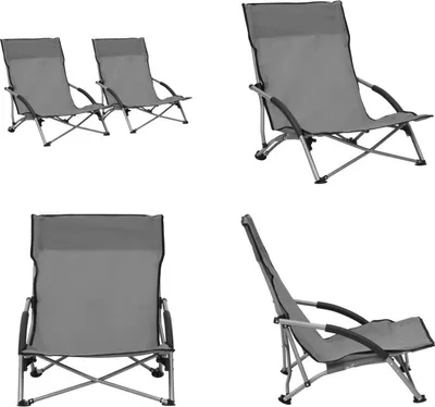 Immagine prodotto di vidaXL Sedie da spiaggia pieghevoli 2 pz. Tessuto grigio - Sedia da spiaggia - Sedie da spiaggia - Sedia da campeggio - Sedie da campeggio