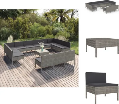 Produktbild von vidaXL 14-tlg. Garten-Lounge-Set mit Auflagen Poly Rattan Grau -  Gartenmöbel-Sets