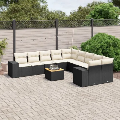 Produktbild von 11-tlg. Garten-Sofagarnitur mit Kissen Schwarz Poly Rattan 3257967