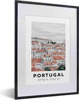Produktbild von MuchoWow® Gerahmtes Poster Portugal - Rot - Skyline 30x40 cm - Poster mit Schwarzem Bilderrahmen Wandposter Rahmen Foto Bilder - Wandposter Schlafzimmer