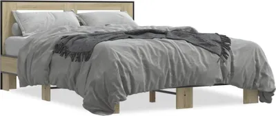 Produktbild von (NEU 2026) Bettgestell moderne, Sonoma-Eiche 140x190 cm - Holzwerkstoff und Metall - Klassische Betten - 42.6 kg