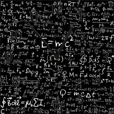 Produktbild von Wallario Design Wanduhr Mathematische Formeln Relativitätstheorie aus Echtglas, Größe 30 x 30 cm