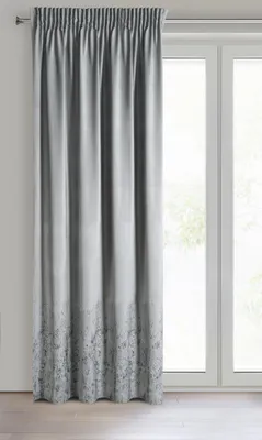 Samtvorhang mit Faltenband, 1 St., Goldmuster, 140x270 cm, hellgrau