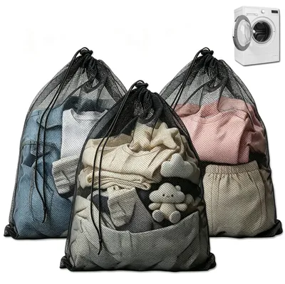 3 Wäschenetze mit Kordelzug, 70 x 90 cm, Polyester