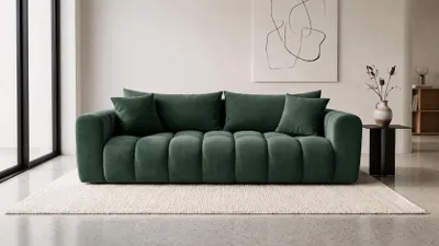 Zdjęcie produktu dla Sofa z funkcją spania i pojemnikiem, tkanina welurowa Bluvel, Zielony, COSMOPOLITAN