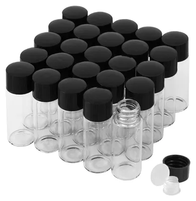 Obrázek produktu pro 25 kusů skleněných lahviček o objemu 10 ml s průhledným sklem a šroubovacími víčky