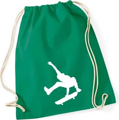Produktbild von Huuraa Turnbeutel Skateboarden Silhouette 12 Liter Kelly Green Baumwolle Rucksack Geschenkidee
