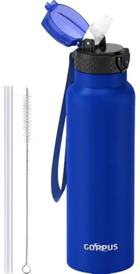 Productafbeelding van Geïsoleerde waterfles met rietje 750 ml - Roestvrijstalen thermosfles voor warm en koud water