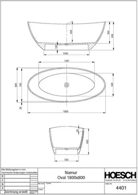 Produktbild von Hoesch 4401.010305 BW Namur 1800x800 freistehend