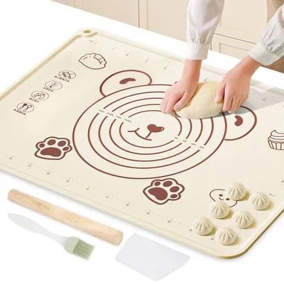 Produktbild von Große Silikon-Backmatte, 70 x 50 cm, rutschfeste Silikon-Teigmatte, Backmatte zum Ausrollen von Teig, Antihaft-Knetmatte, Teigmatte, Rollmatte, Silikon-Backmatte mit Markierungen für Gebäck und Pizza