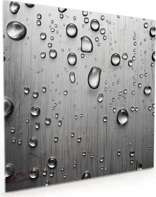 Produktbild von Küchenrückwand Spritzschutz Glas mit Motiv Wassertropfen auf Metall 40 x 40 cm