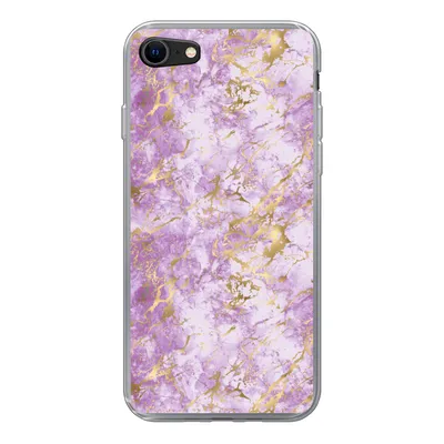 Produktbild von MuchoWow® Handyhülle Schutzhülle Hülle für iPhone SE 2020 Gold - Marmor - Muster - Lila Silikon Softcase Handy Hülle - Kartenbesitzer