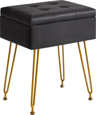 Immagine prodotto di Sgabello multifunzionale con piano d'appoggio pieghevole e gambe regolabili - nero - Finto cuoio - 40 x 30 x 48 cm