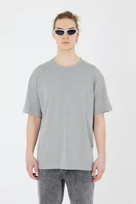 Produktbild von Basic T-Shirt aus 100% Baumwolle, Rundhals - Hautfreundlich & atmungsaktiv Grau-Melange L