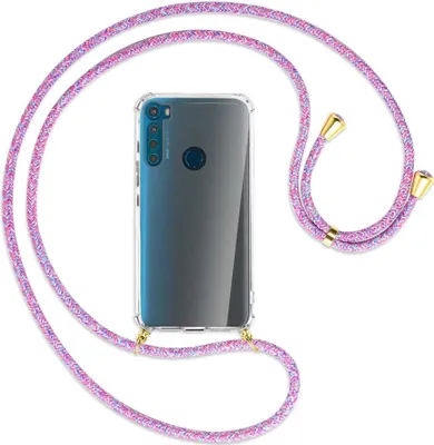 Produktbild von Handykette Backcover-Schutzhülle mit Band (Metall goldfarben) für Motorola One Fusion Plus - lila/rosa/blau