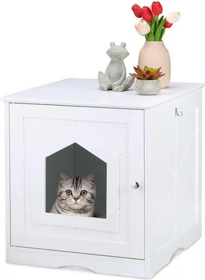 Produktbild von Katzenkast mit großer Öffnung und magnetischer Tür, weiß, 52x48x53 cm