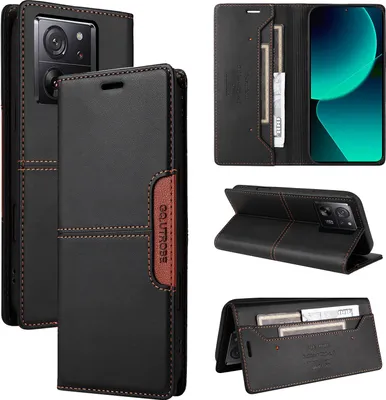Obrázek produktu pro Pouzdro pro Xiaomi 13T / 13T Pro, kožené flipové peněženkové pouzdro s přihrádkou na karty a stojánkem Černý