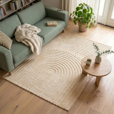 Produktbild von Volero - Teppich Wohnzimmer - Charm Curves Beige - 230x330 cm - Wohnzimmer, Esszimmer, Schlafzimmer - Modern, Skandinavisch