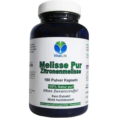 Produktbild von Melisse Pur Zitronenmelisse 180 Pulver Kapseln NATUR PUR. NICHT hochdosiert KEIN Extrakt OHNE Zusatzstoffe OHNE Füllstoffe.