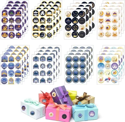 384 Stück Ramadan Aufkleber - Geschenkbox Aufkleber - Runde Geschenkbox Aufkleber - Aufkleber für Candy Bags - Festliche