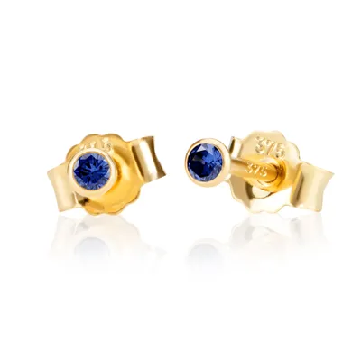 Produktbild von Paar 2,0mm 375 Gelb Gold 9 Karat Ohrstecker Zirkonia Blau Butterfly Verschluss