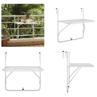 Produktbild von vidaXL Balkontisch Weiß 60x40 cm Stahl - Balkontisch - Balkontische - Hängetisch - Balkon Bartisch