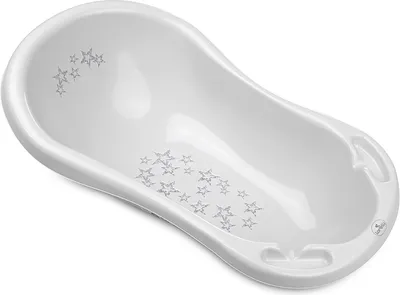 Produktbild von Lorelli Babybadewanne, 84 cm lang, Ablagefcher, ergonomische Form, ab Geburt grau Sterne
