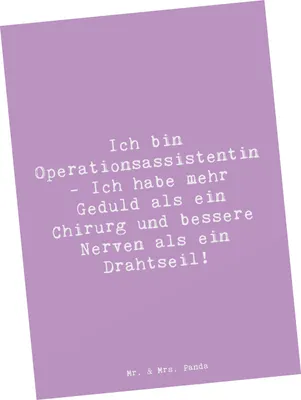Produktbild von Mr. & Mrs. Panda Postkarte Spruch Geduld Operationsassistentin - Lavendeltraum - Geschenk, Beruf, Berufspassion, Ansichtskarten, Genauigkeit, Berufsgestaltung, bildkarte