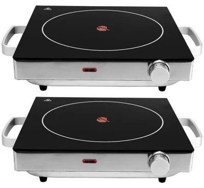 Produktbild von 2er Set Mobile Glaskeramik-Kochplatte, Edelstahl Gehäuse u. Infrarot-Wärme, Ø 20cm, 2.000 Watt, stufenlose Temperaturregelung, tragbares Glaskeramikkochfeld