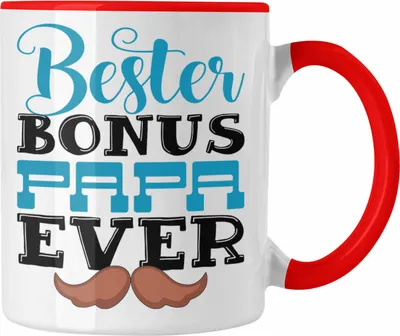 Produktbild von Trendation - Bester Bonus Papa Ever Tasse Lustiges Geschenk für Stiefvater Geschenkidee Vatertag (Rot)